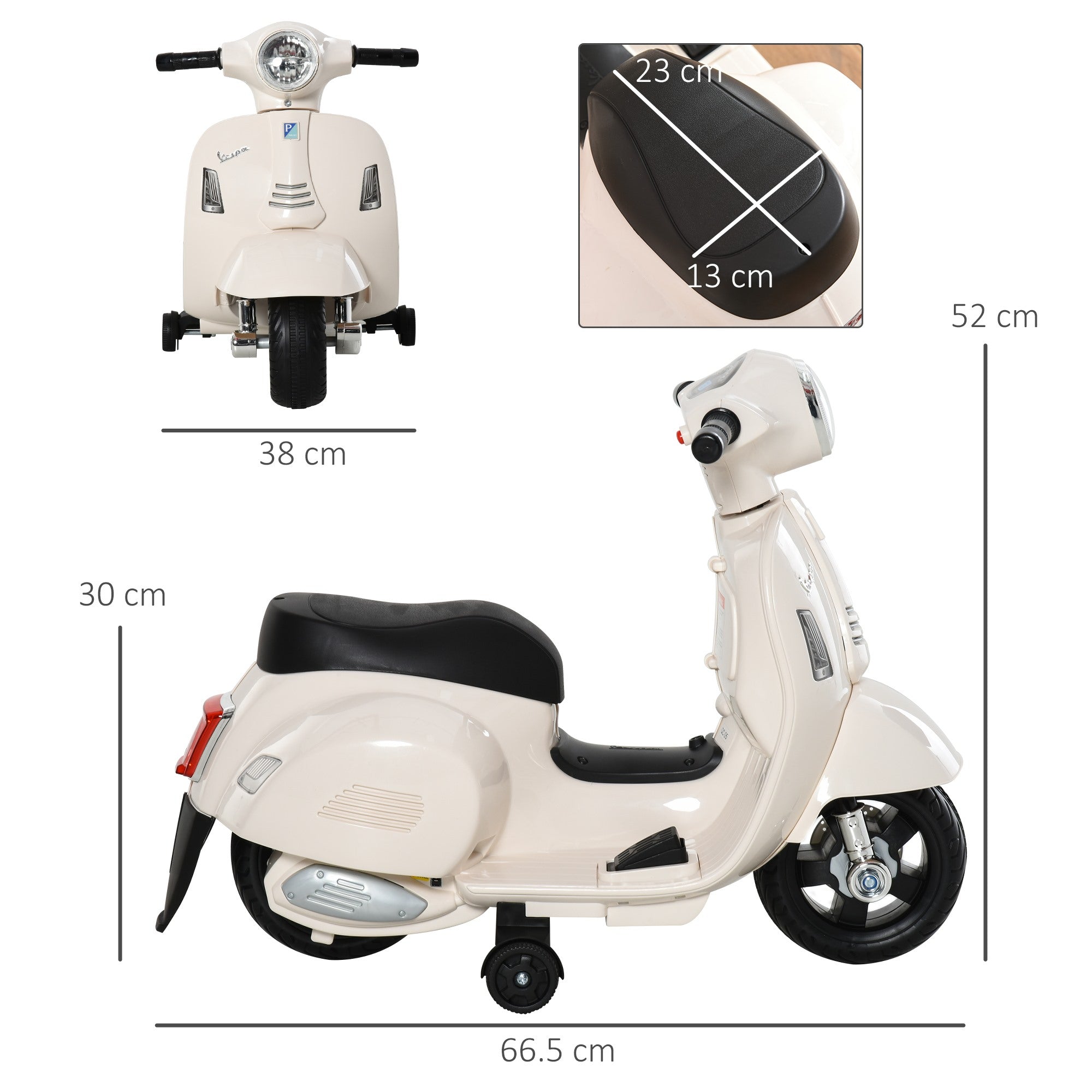 Easycomfort Moto Elettrica per Bambini con Licenza Ufficiale Vespa Batteria 6V, Fari e Clacson, per Bimbi da 18-36 mesi, Bianco, 66.5x38x52cm
