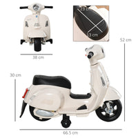 Easycomfort Moto Elettrica per Bambini con Licenza Ufficiale Vespa Batteria 6V, Fari e Clacson, per Bimbi da 18-36 mesi, Bianco, 66.5x38x52cm