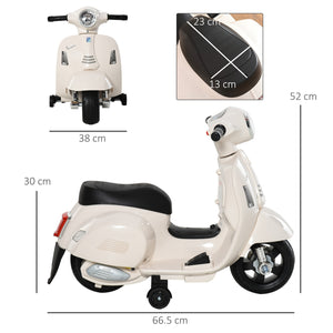 Easycomfort Moto Elettrica per Bambini con Licenza Ufficiale Vespa Batteria 6V, Fari e Clacson, per Bimbi da 18-36 mesi, Bianco, 66.5x38x52cm