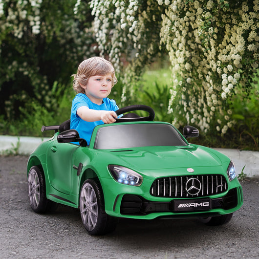 Easycomfort Macchinina per Bambini Elettrica 12V con Licenza Mercedes-AMG GTR, Velocità 3-5km/h, Telecomando, Luci e Suoni, Verde