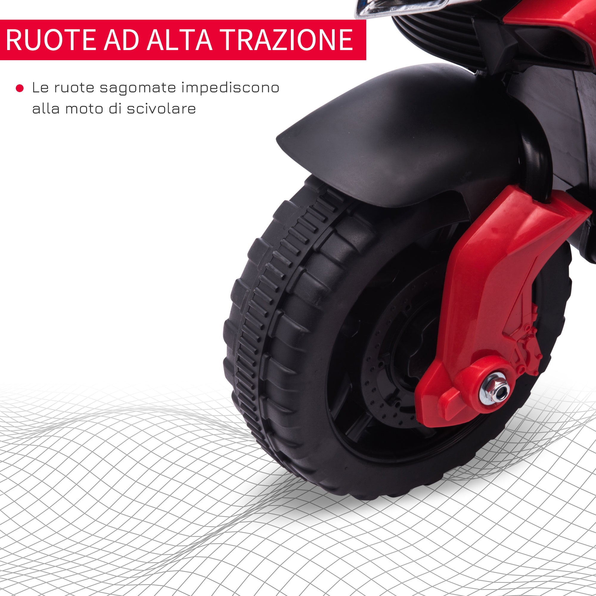 Easycomfort Moto Elettrica per Bambini con Fari e Clacson, Batteria 6V Velocità 3km/h, Età 18-48 Mesi, 88.5x42.5x49cm, Rosso
