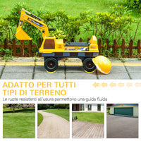 Easycomfort Ruspa Giocattolo 2 in 1 con Escavatore e Mordente, Vano Nascosto, Gioco Cavalcabile Bambini 2-3 Anni, 90x28x58cm, Giallo