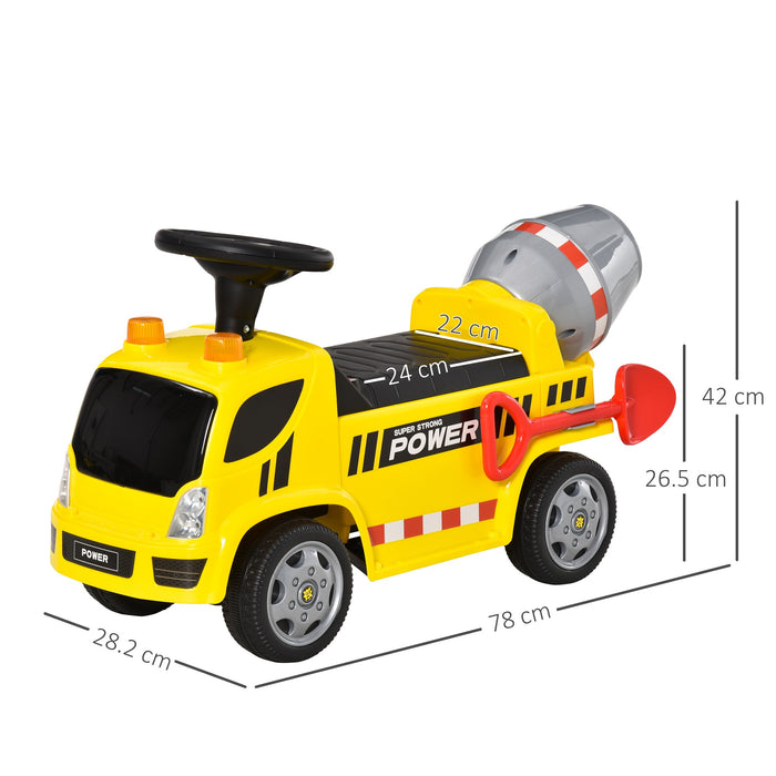 Easycomfort Macchina per Bambini Cavalcabile 2 in 1 con Betoniera, Luci e Suoni, Età 18-36 Mesi, 78x28.2x42cm, Giallo