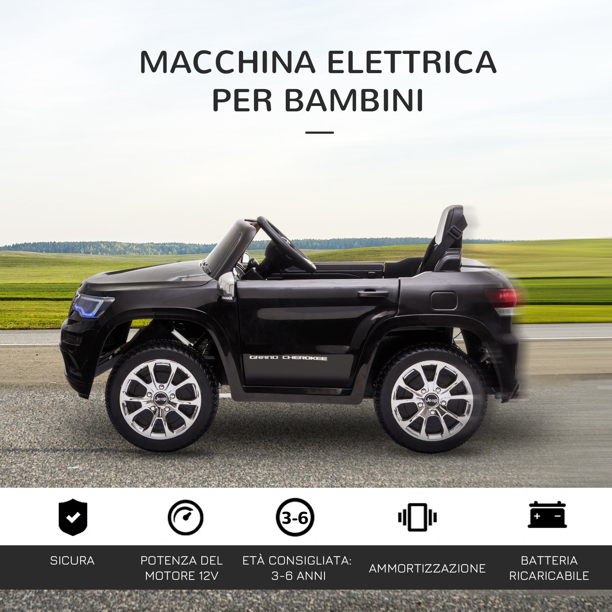 Easycomfort Macchina Elettrica Jeep per Bambini 12V, Guida Manuale e con Telecomando Velocità 0-3km/h, 114x76x58cm, Nero