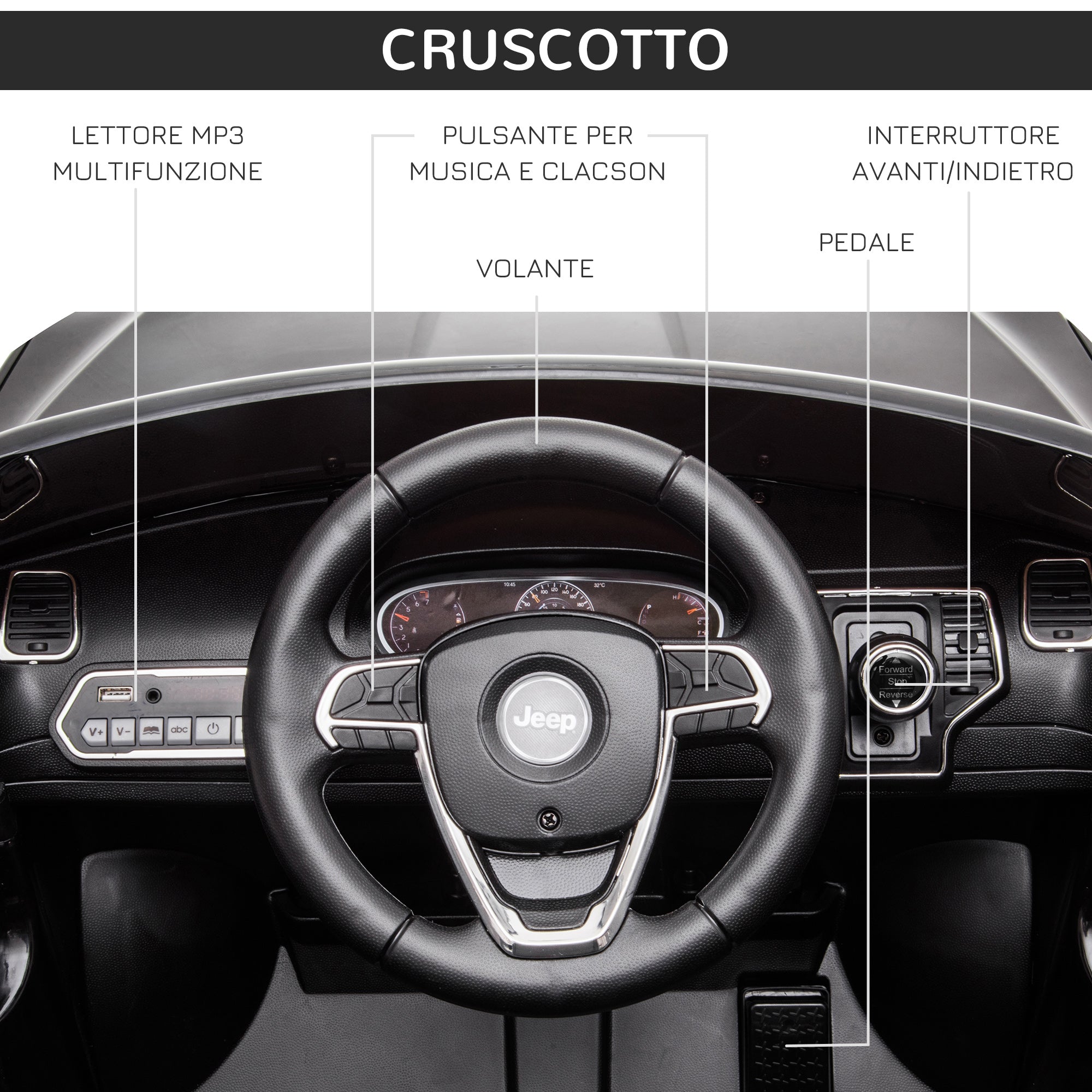 Easycomfort Macchina Elettrica Jeep per Bambini 12V, Guida Manuale e con Telecomando Velocità 0-3km/h, 114x76x58cm, Nero