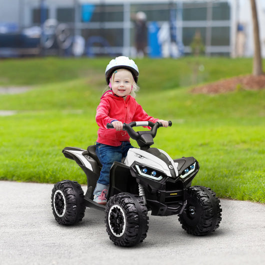 Easycomfort Quad per Bambini 3-5 Anni Elettrico 12V, 2 Velocità, Ruote Larghe con Sospensioni e Fari LED, Bianco