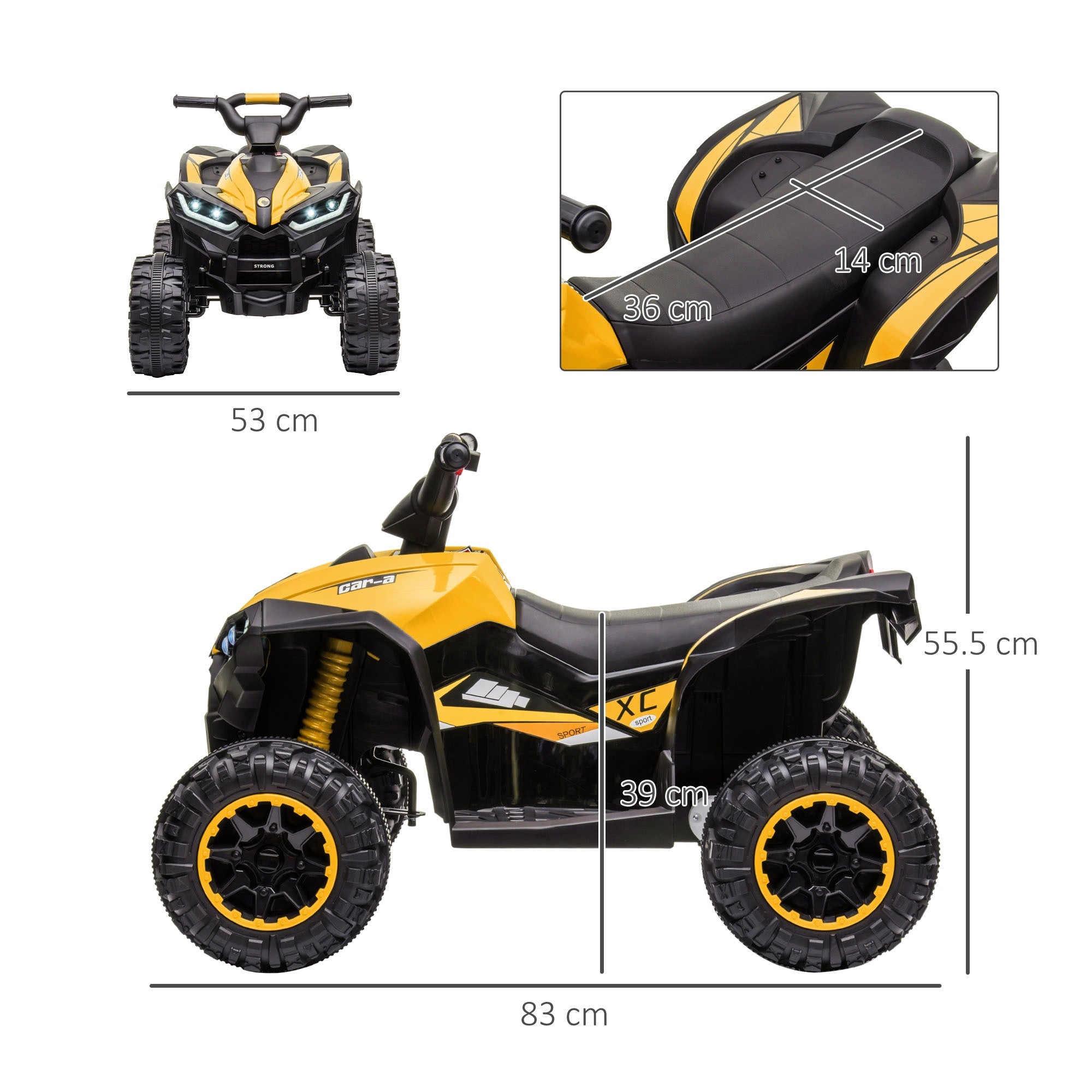 Easycomfort Quad Elettrico per Bambini 12V, 2 Velocità, Ruote Larghe con Sospensioni e Fari LED, Età 3-5 Anni, Giallo