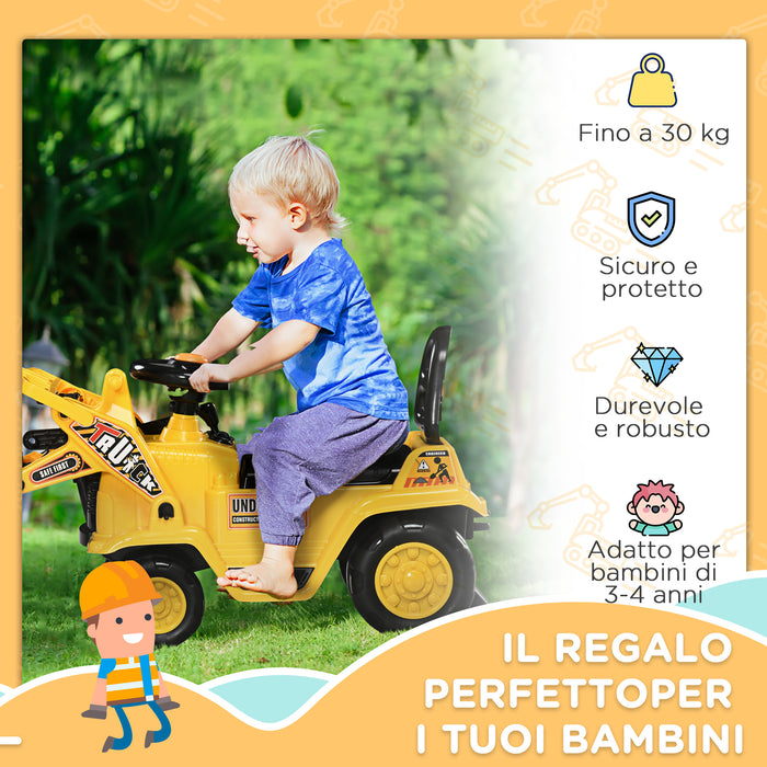 Easycomfort Escavatore per Bambini 3-4 Anni con Pinza, Pulsante per Suoni e Spazio Portaoggetti, 83x27x39 cm, Giallo e Nero