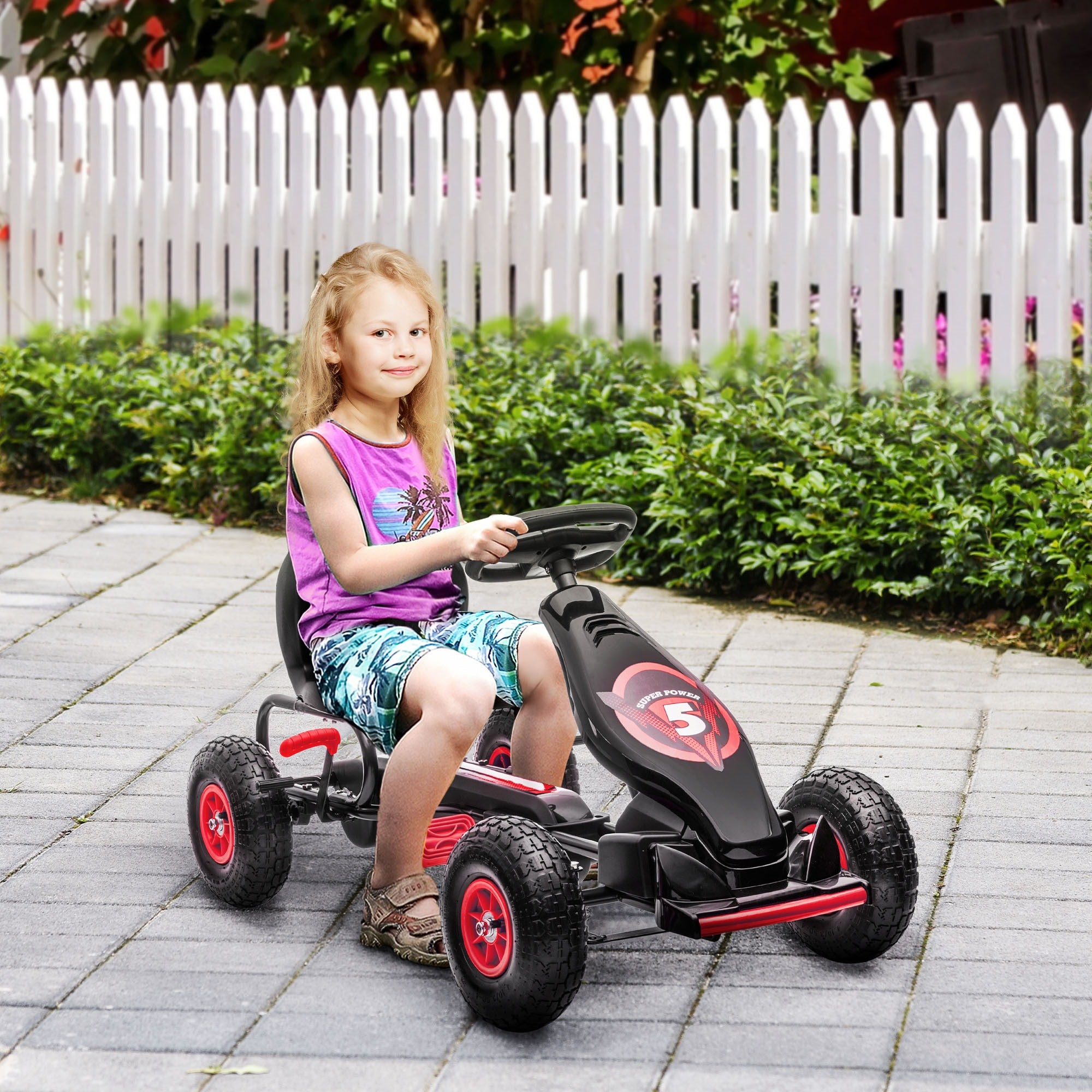 Easycomfort Go Kart a Pedali per Bambini da 5-12 Anni con Sedile Regolabile e Ruote in Gonfiabili, Rosso