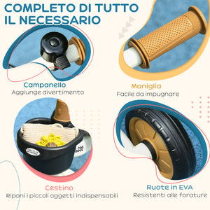 Easycomfort Triciclo per Bambini da 2-5 Anni con Seduta Regolabile e Campanello, 70.5x50x58cm, Bianco