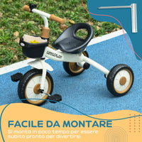 Easycomfort Triciclo per Bambini da 2-5 Anni con Seduta Regolabile e Campanello, 70.5x50x58cm, Bianco