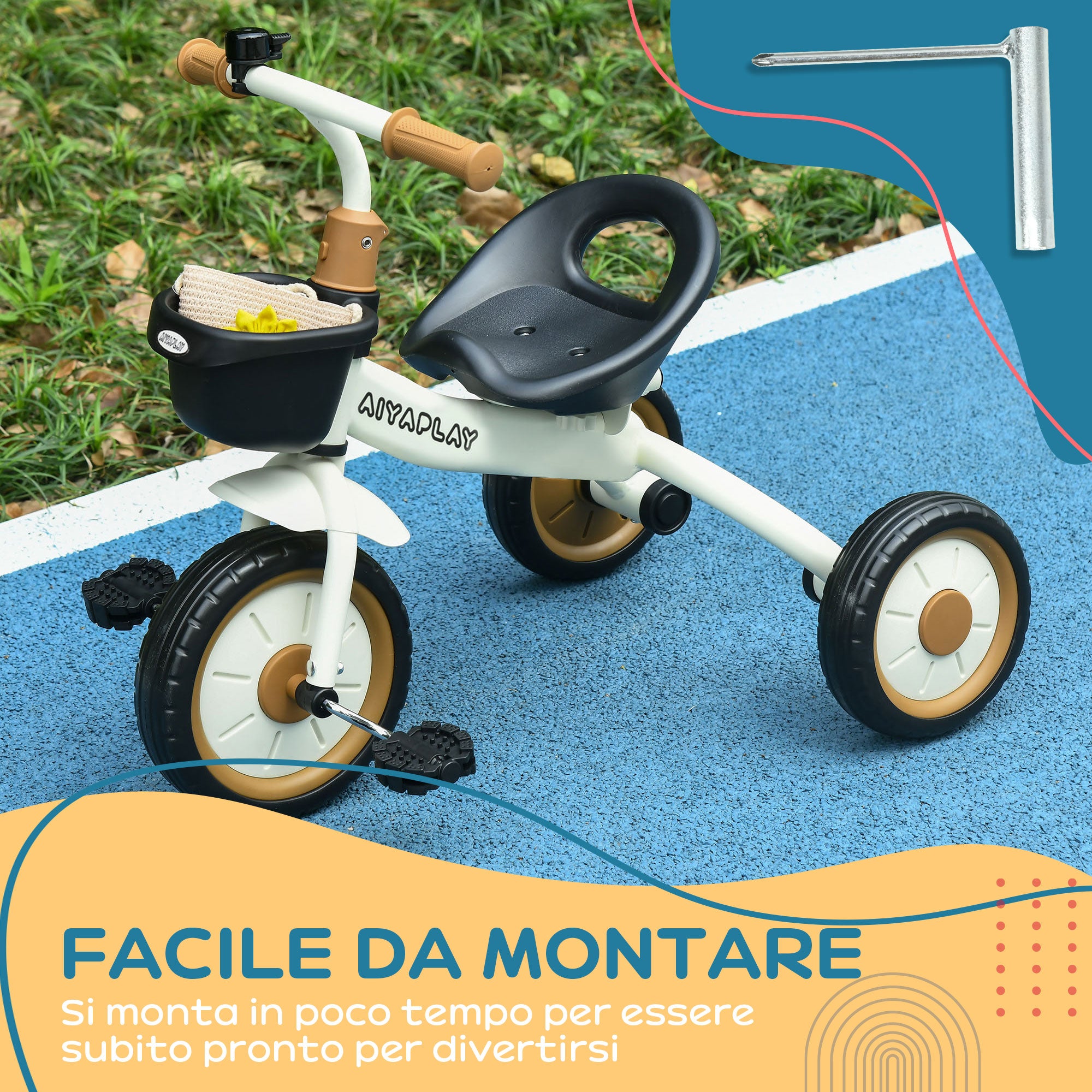 Easycomfort Triciclo per Bambini da 2-5 Anni con Seduta Regolabile e Campanello, 70.5x50x58cm, Bianco