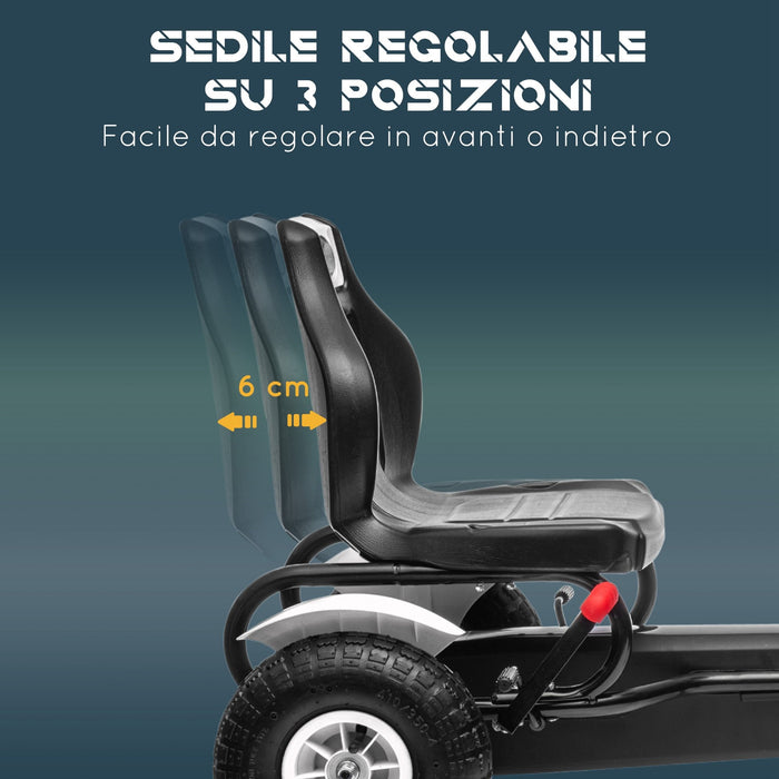 Easycomfort Go Kart a Pedali per Bambini 5-12 Anni in Plastica e Metallo con Sedile Regolabile e Freno a Mano, 121x58x61 cm
