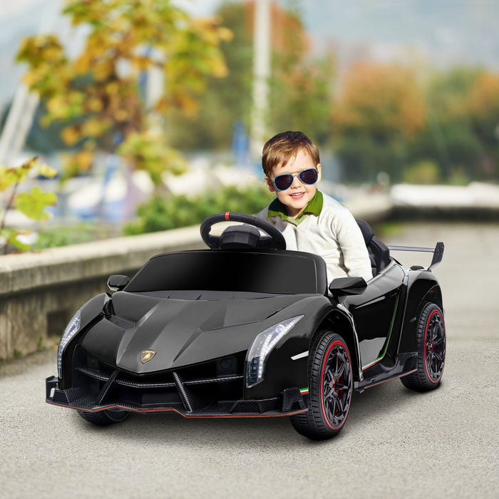 Easycomfort Macchina Elettrica per Bambini Lamborghini Veneno 12V con Telecomando, Età 3-6 Anni, Nero
