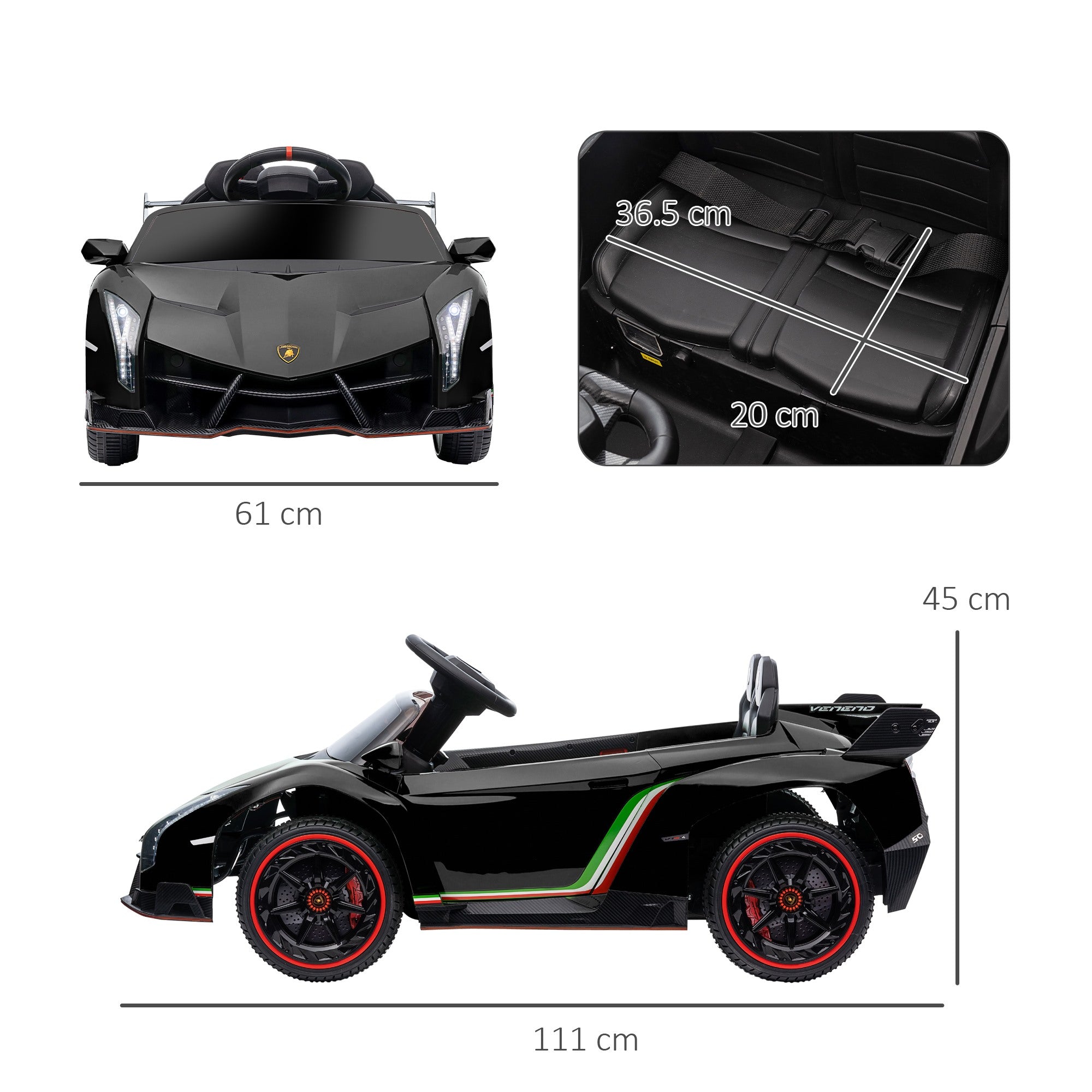 Easycomfort Macchina Elettrica per Bambini Lamborghini Veneno 12V con Telecomando, Età 3-6 Anni, Nero
