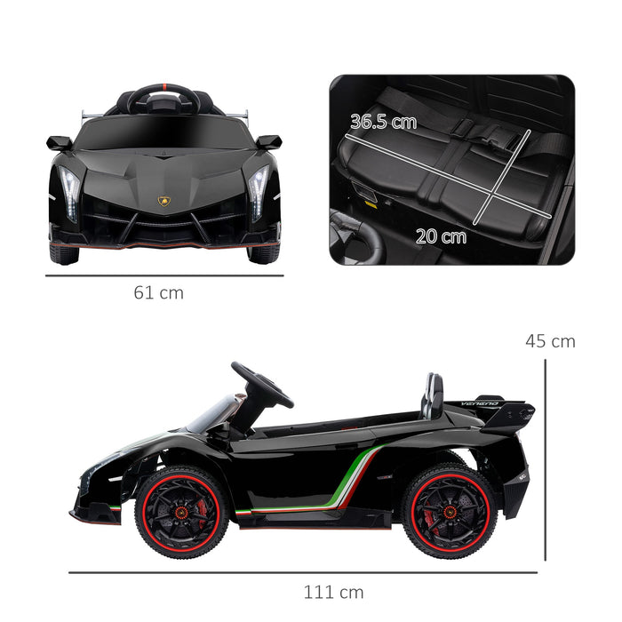 Easycomfort Macchina Elettrica per Bambini Lamborghini Veneno 12V con Telecomando, Età 3-6 Anni, Nero