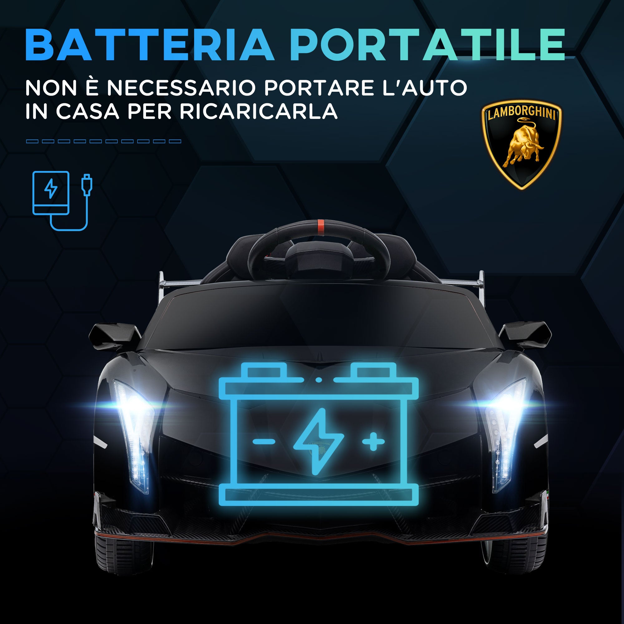 Easycomfort Macchina Elettrica per Bambini Lamborghini Veneno 12V con Telecomando, Età 3-6 Anni, Nero