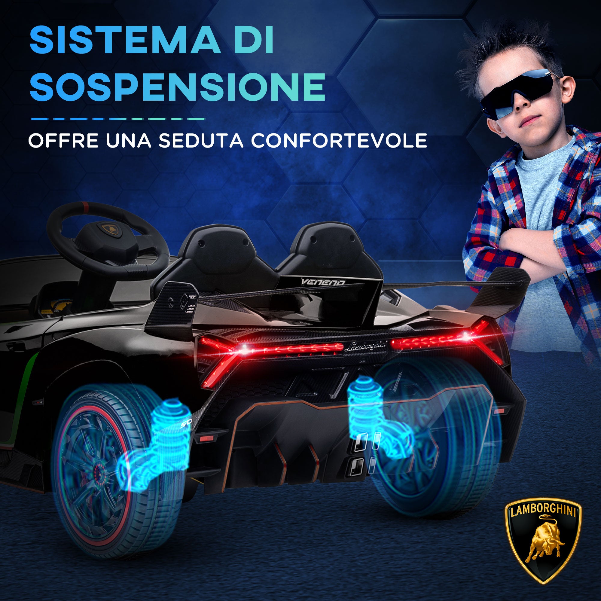 Easycomfort Macchina Elettrica per Bambini Lamborghini Veneno 12V con Telecomando, Età 3-6 Anni, Nero