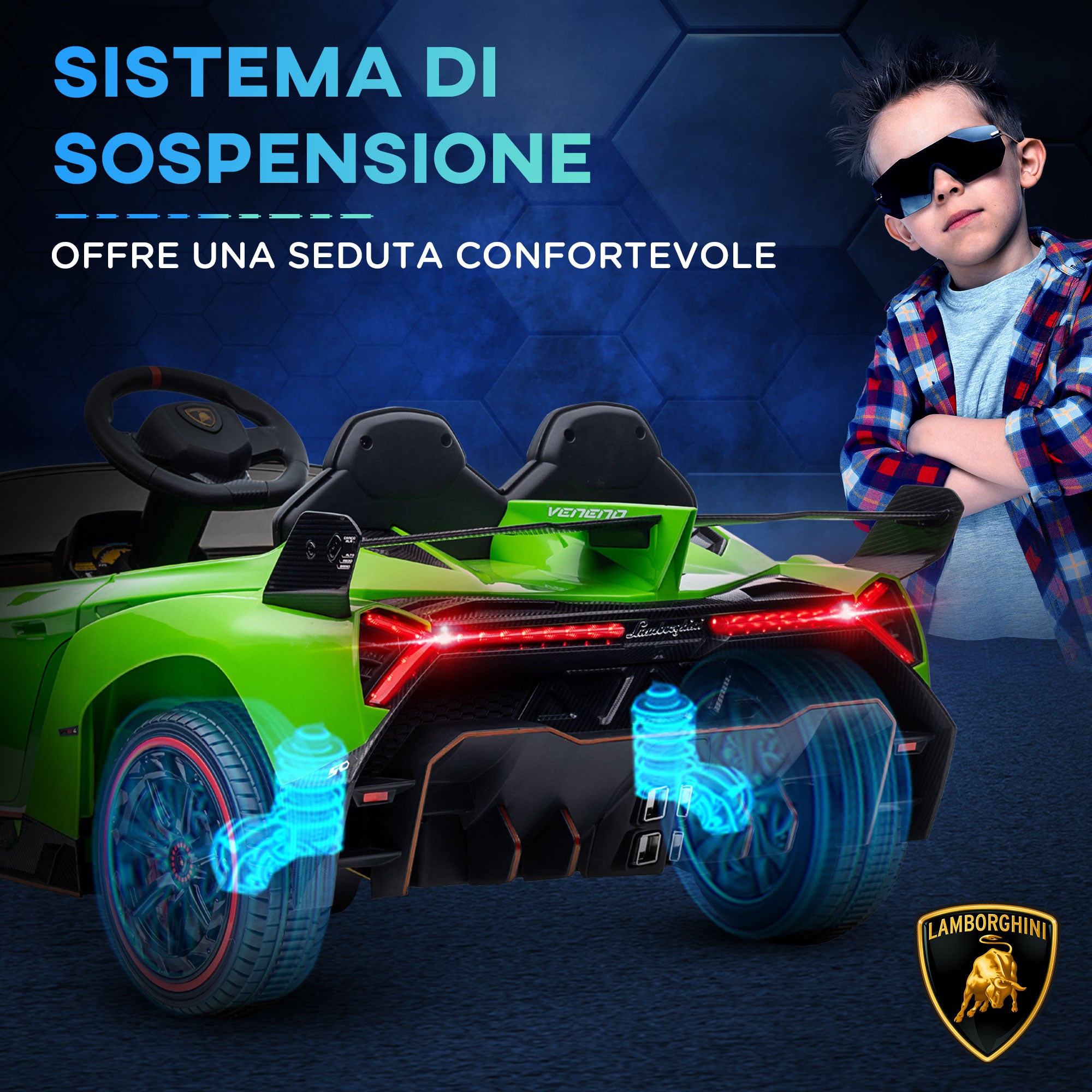 Easycomfort Macchina Elettrica per Bambini Lamborghini Veneno 12V con Telecomando, Età 3-6 Anni, Verde