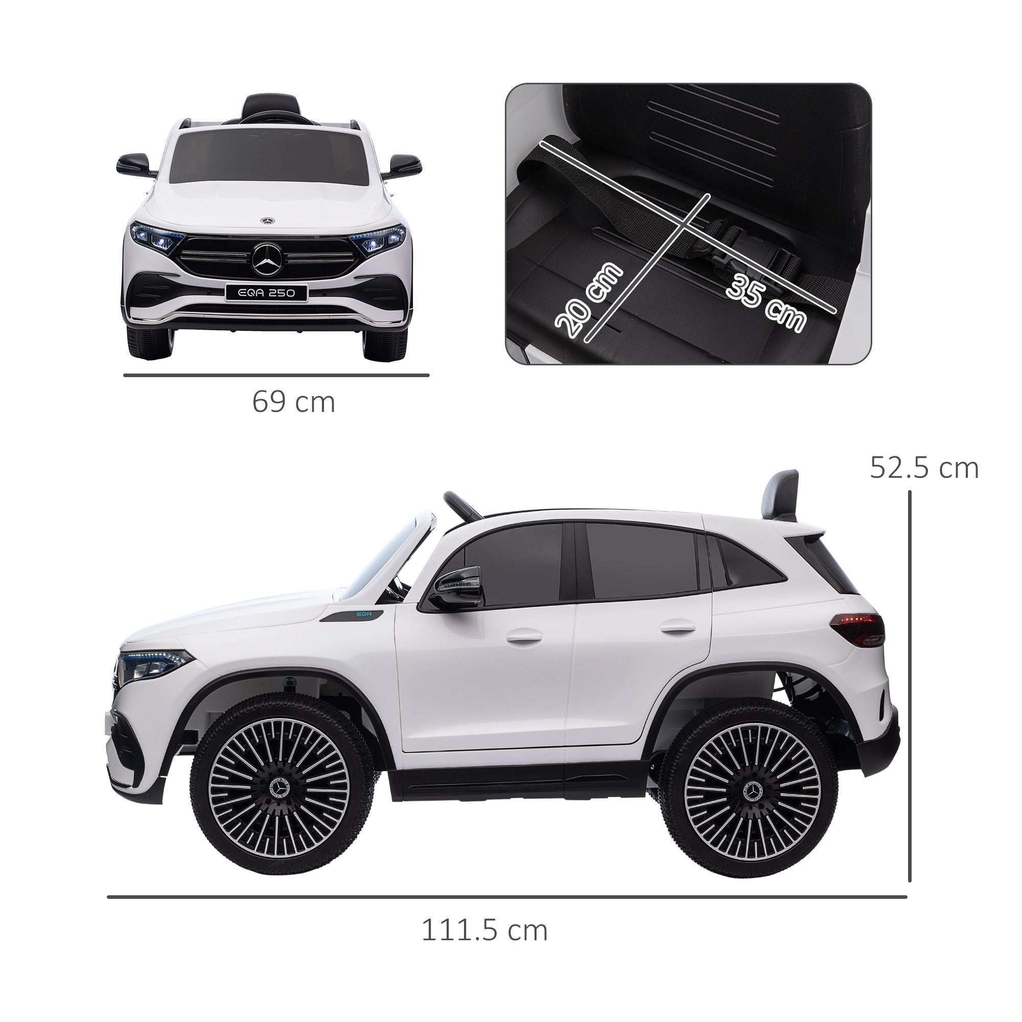 Easycomfort Macchina Elettrica per Bambini 3-8 Anni con Telecomando, Fari e Clacson, 111.5x69x52.5 cm, Bianca e Nera