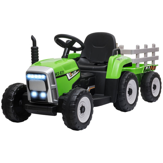 Easycomfort Trattore Elettrico per Bambini 3-6 Anni con Rimorchio Rimovibile, Batteria 12V e Telecomando, Verde