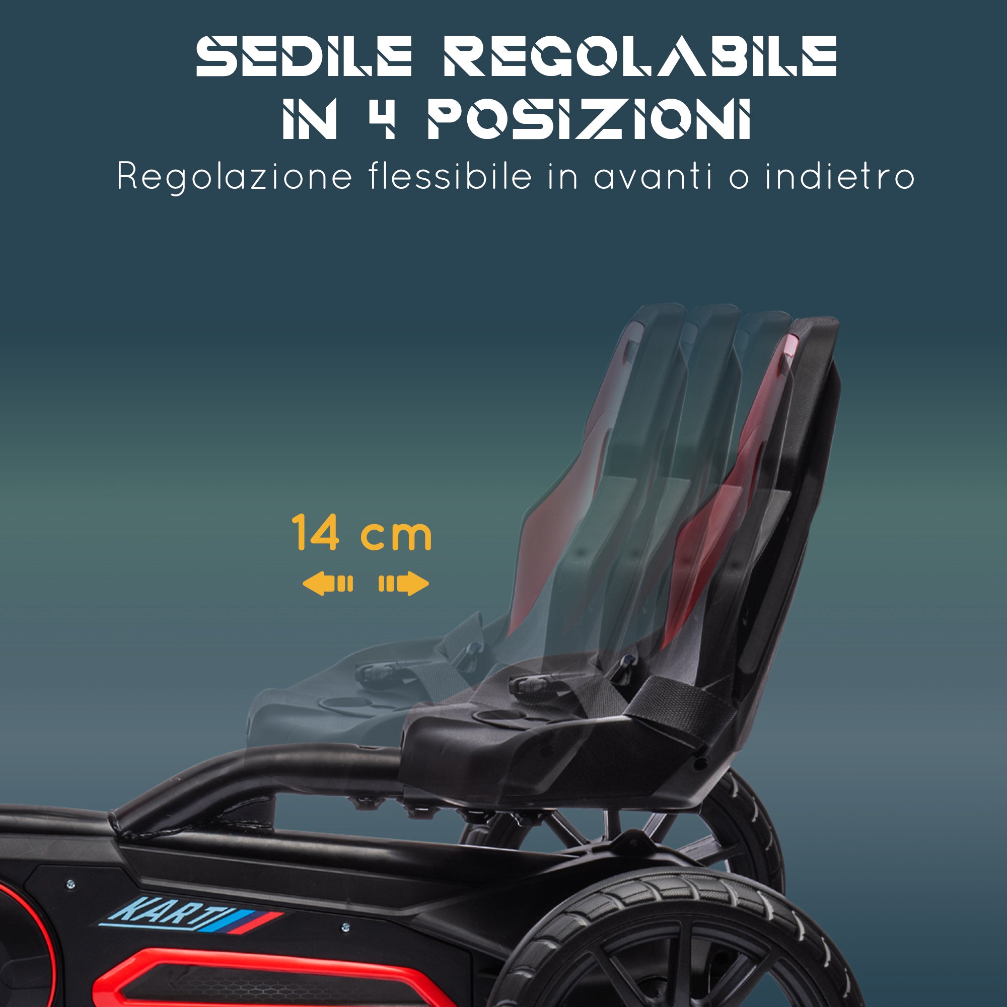 Easycomfort Go Kart a Pedali per Bambini 3-8 Anni con Sedile Regolabile e Ruote in EVA, 100x58x58.5 cm, Rosso Nero