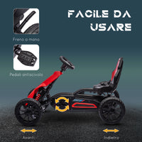 Easycomfort Go Kart a Pedali per Bambini 3-8 Anni con Sedile Regolabile e Ruote in EVA, 100x58x58.5 cm, Rosso Nero