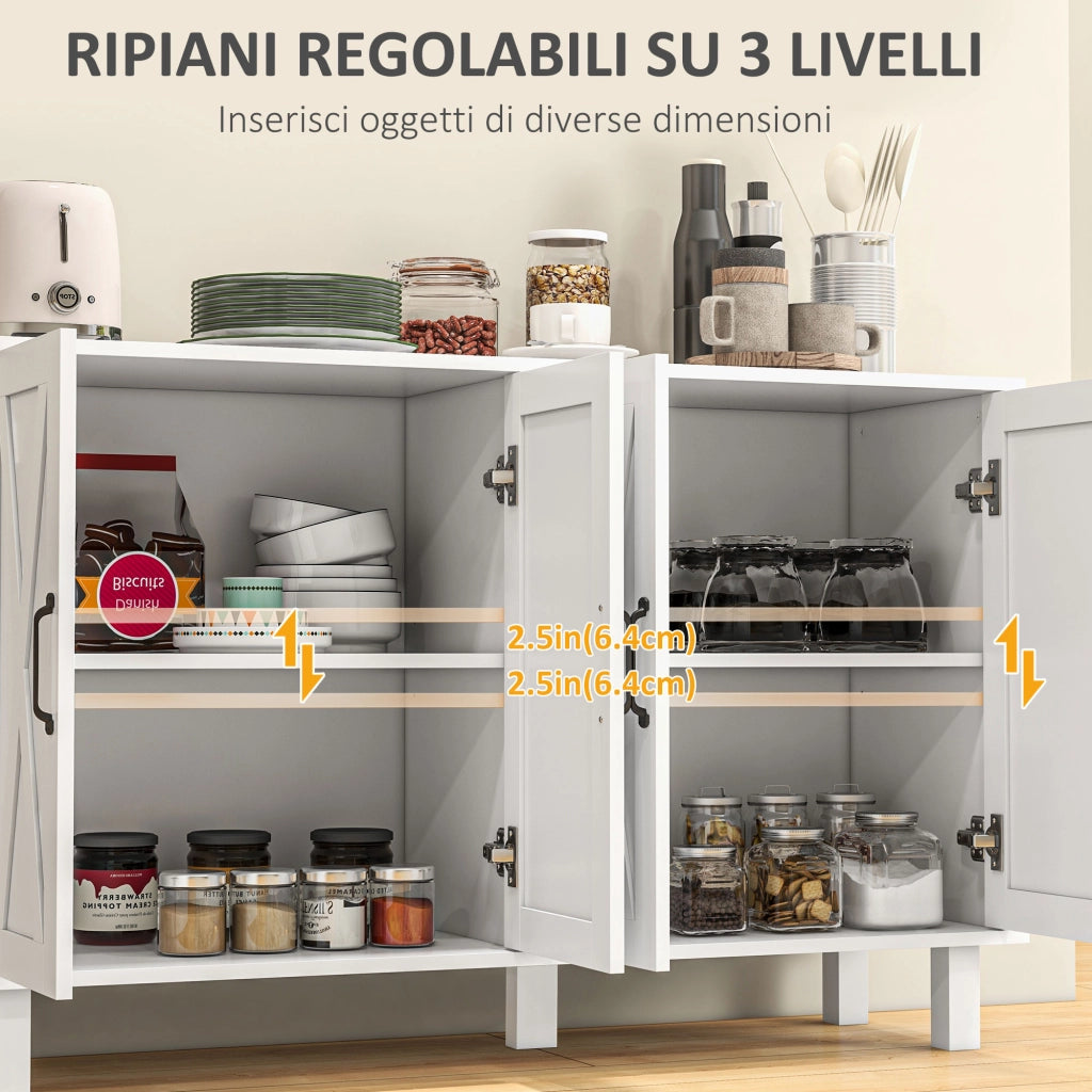 Mobile Multiuso in MDF a 4 Livelli con 2 Ripiani Regolabili e 5 Gambe, 120x37x75 cm, Bianco