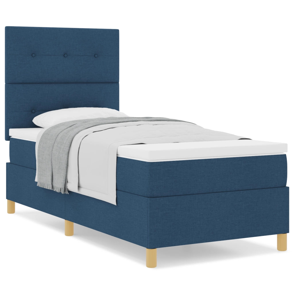 Letto Box Spring Blu con Materasso 100x200 cm Tessuto