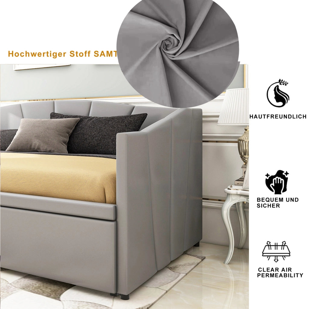 Divano letto estraibile imbottito 90/180 x 200 cm grigio