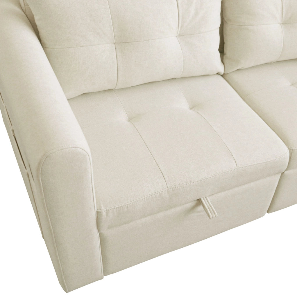 Divano letto 3 in 1; schienale reclinabile; cotone e lino beige