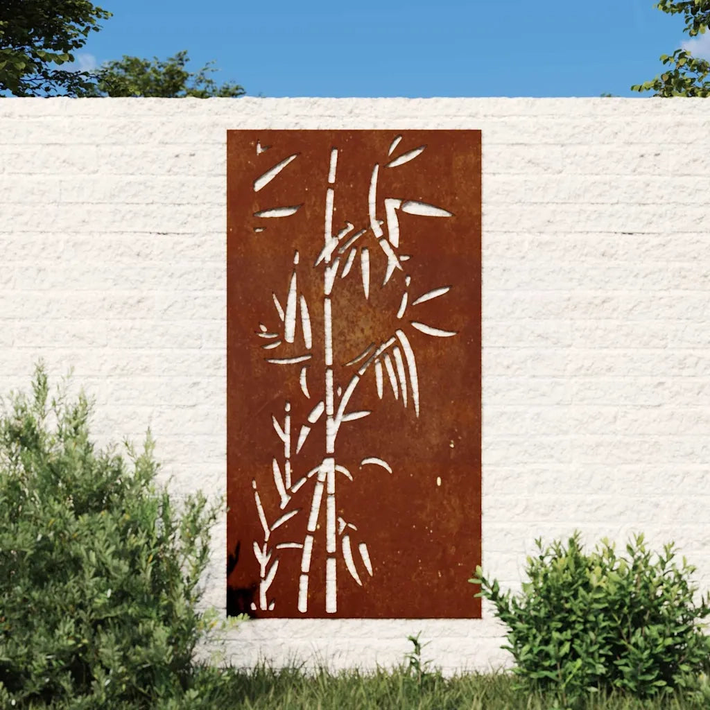 Decorazione Muro da Giardino 105x55 cm Bambù in Acciaio Corten 824506