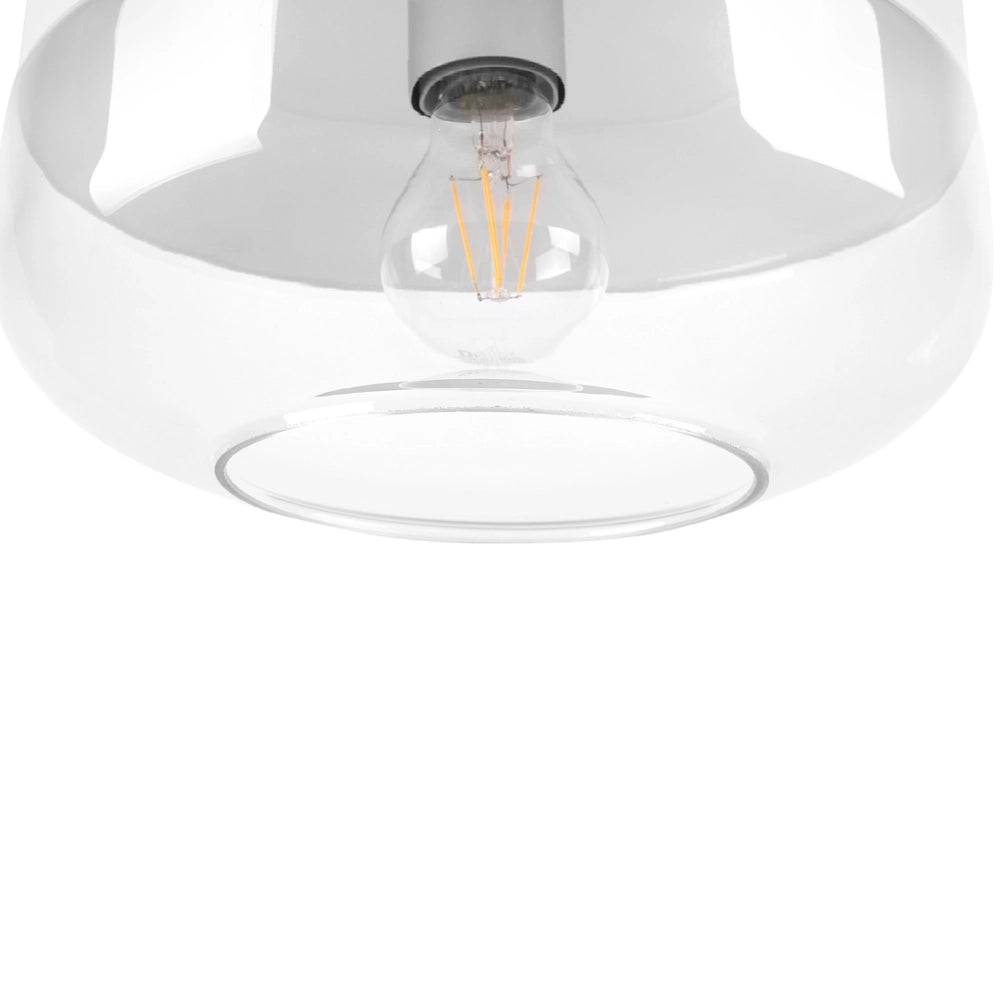 Lampadario Lampada a Sospensione Paralume in Vetro Trasparente Bianco Geometrico Rotondo Design Moderno