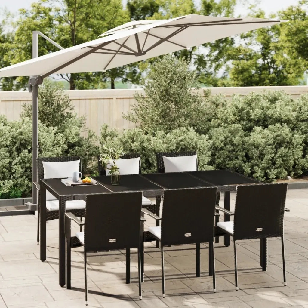 Set da Pranzo da Giardino 7 pz Nero con Cuscini in Polyrattan 3184979