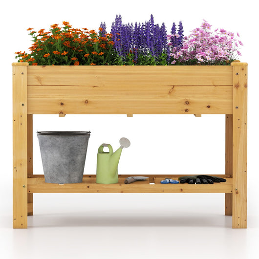 Aiuola da giardino in legno rialzata, Fioriera con gambe e ripiano contenitore per erbe Naturale-Fioriere