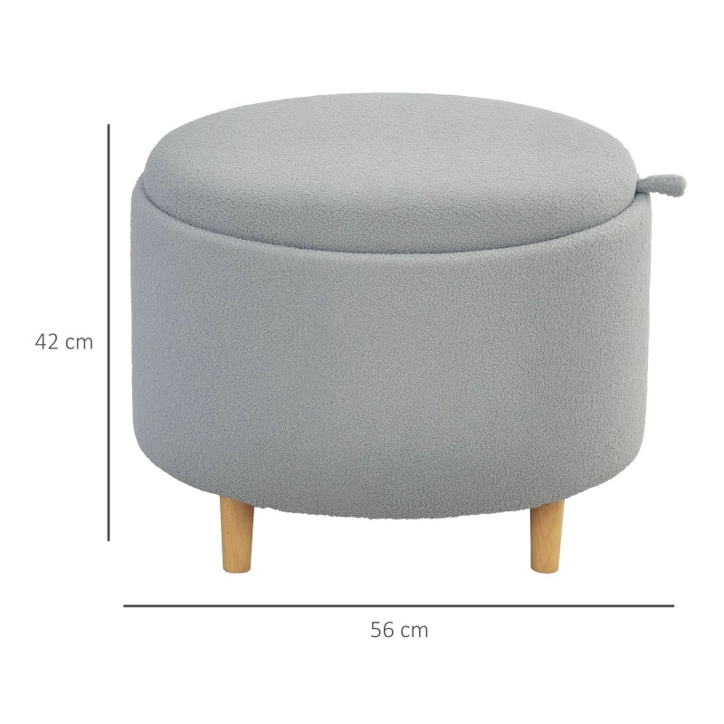 Pouf contenitore imbottito in poliestere grigio, coperchio ribaltabile, 56 x 56 x 42 cm