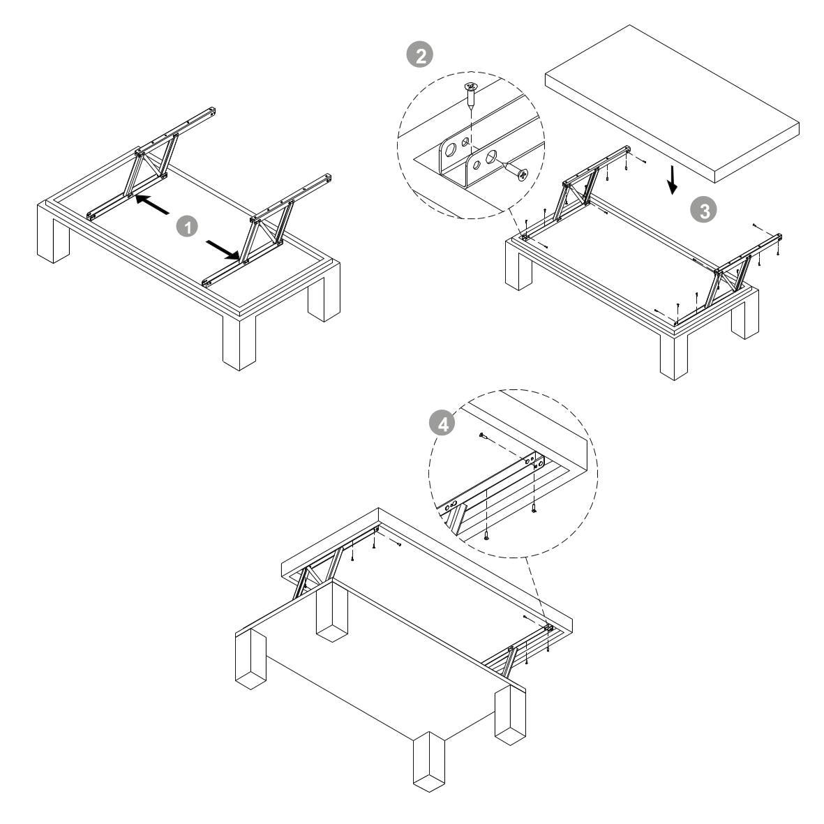 Set di 2 Meccanismi di Sollevamento per Tavolini Imballo 1 Set Verniciato Nero Acciaio Emuca