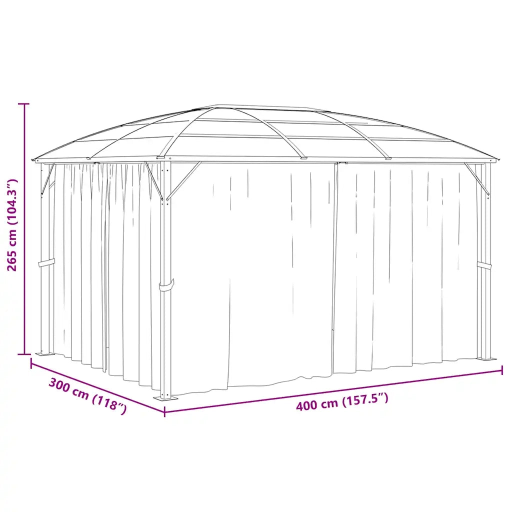 Gazebo con Tende 400x300x265 cm Antracite 48601