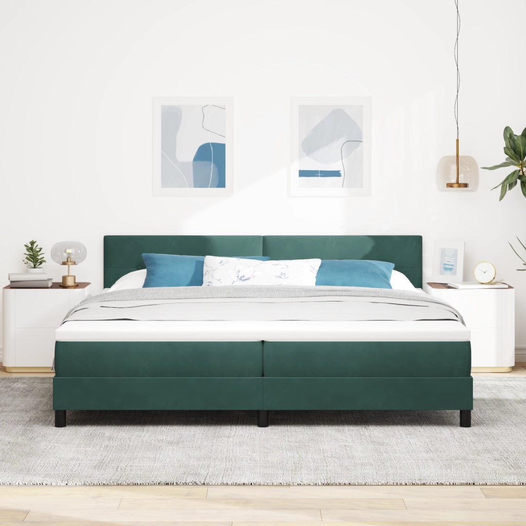 Letto Box Spring con Materasso Verde Scuro 200x200 cm Velluto