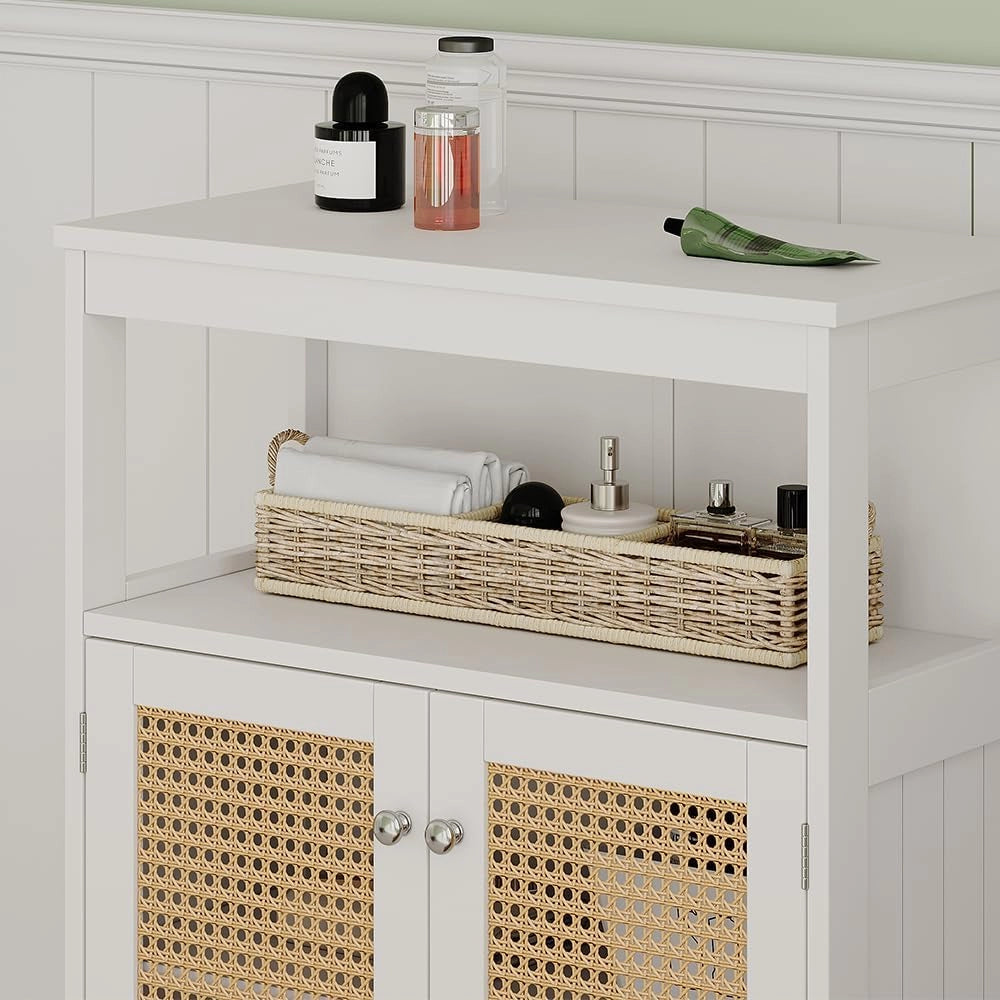 Mobiletto bagno Rosario, Bianco, 60 x 80 cm con ante e vano a giorno, per la conservazione di articoli da bagno e asciugamani