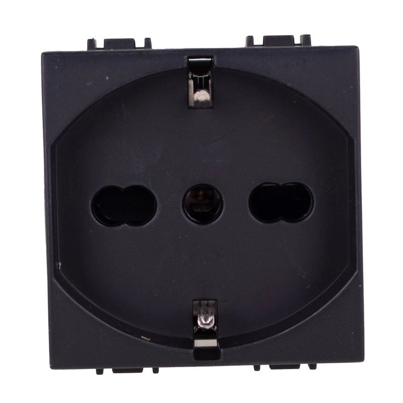 Presa Schuko 2P+T 16A Colore Nero Compatibile Con Bticino Living e Vimar Plana