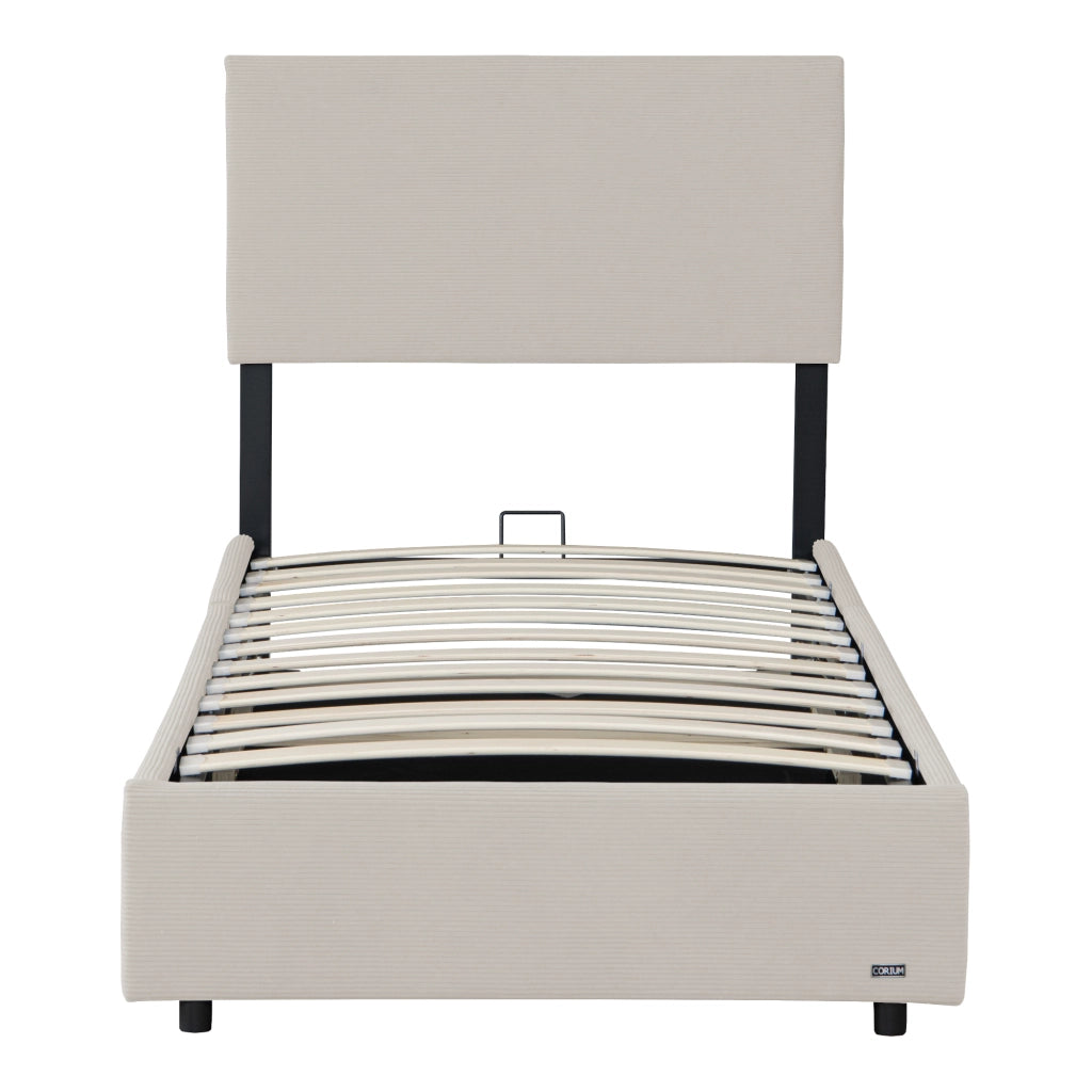 Letto Contenitore Juva con Apertura a Ribalta Letto Singolo 90x200 cm Velluto a Coste Beige Corium