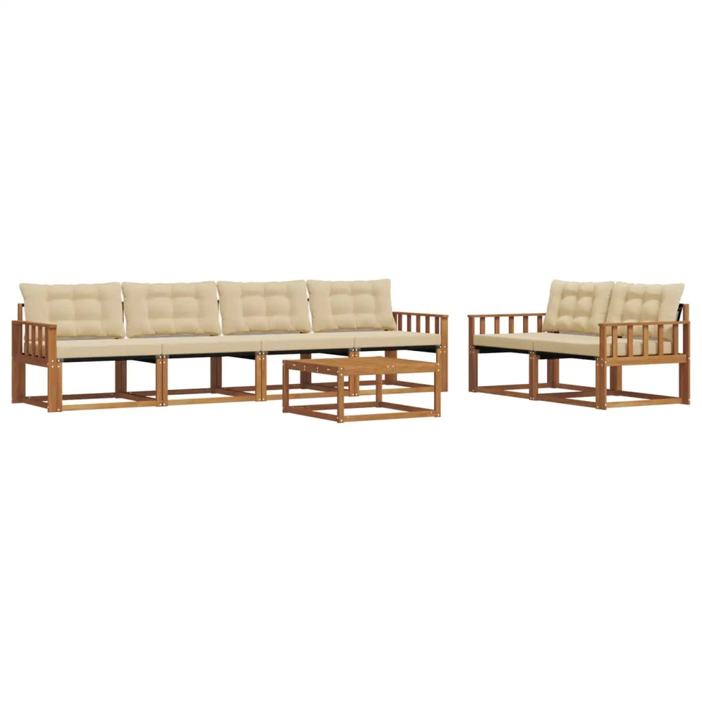 Set di divani da esterno con cuscino 7 pcs Naturale e Beige 3369216