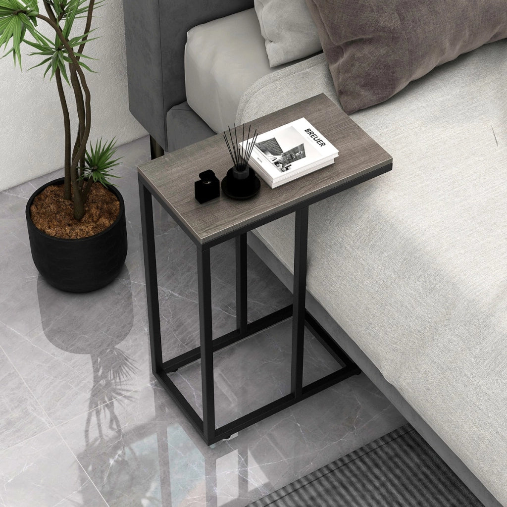 Tavolino a forma di C per divano e letto-Tavolino da soggiorno altezza 64cm con struttura in metallo Grigio