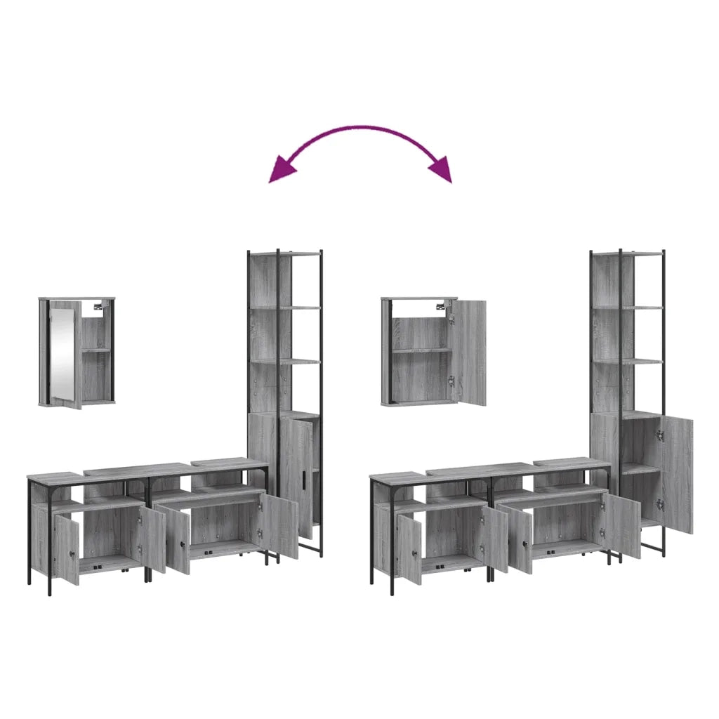 Set Mobili da Bagno | Armadio da bagno 4 pz Grigio Sonoma in Legno Multistrato