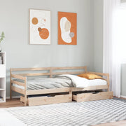 Dormeuse con Cassetti Bianca 80x200 cm Legno Massello di Pino