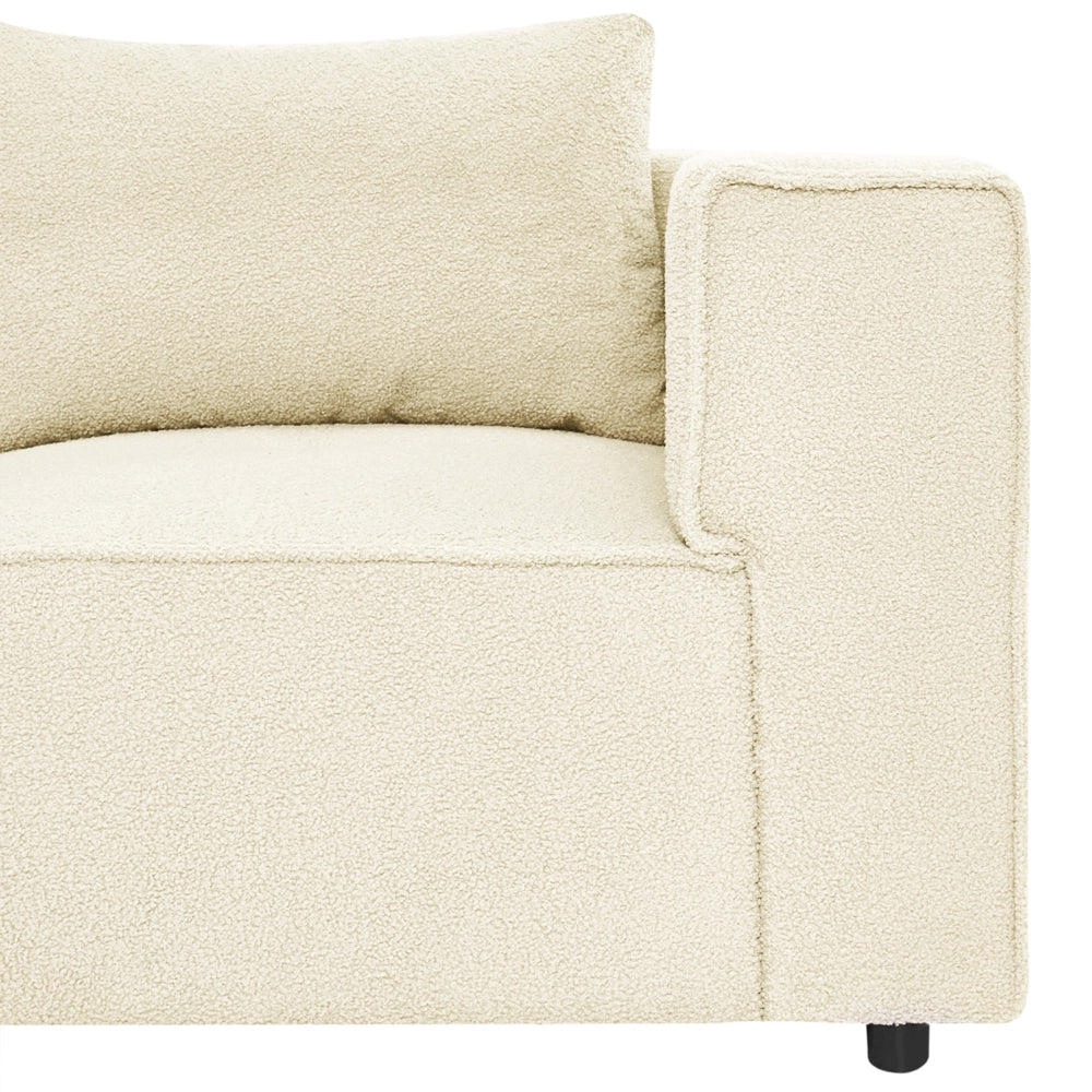 Divano a 4 posti in tessuto bouclè modulare bianco sporco lato sinistro stile minimale moderno