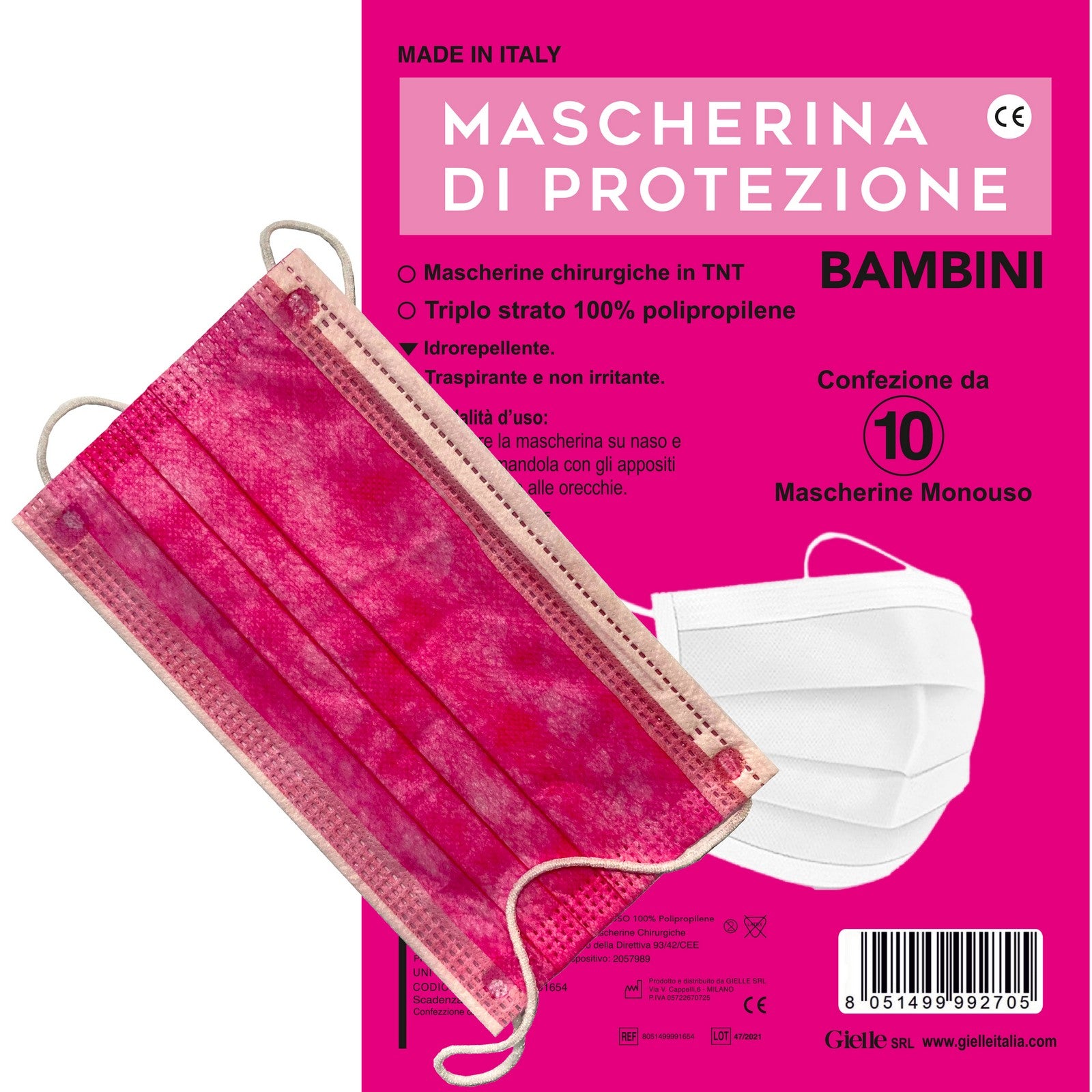 mascherina chirurgica bambina colore rosa pz 10 cod:ferx.3702