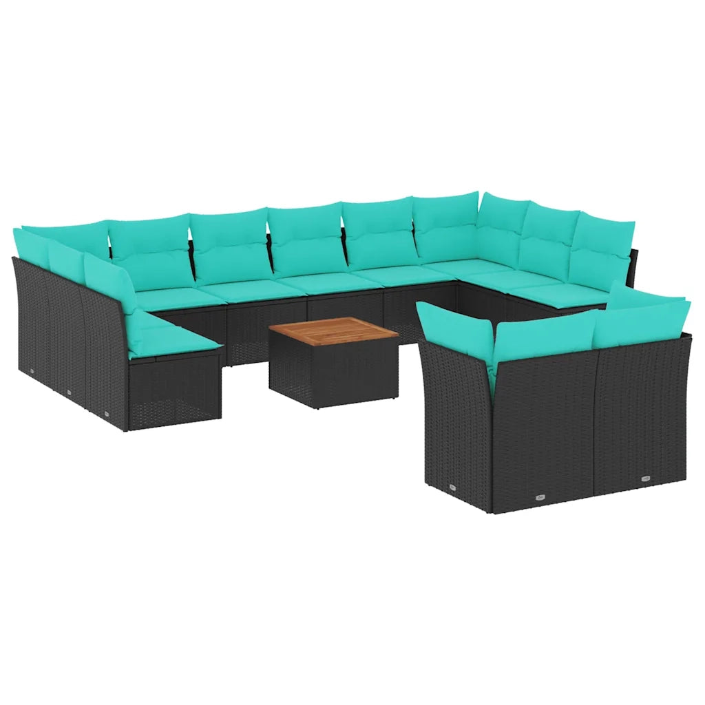 Set Divani da Giardino 13pz con Cuscini Nero in Polyrattan