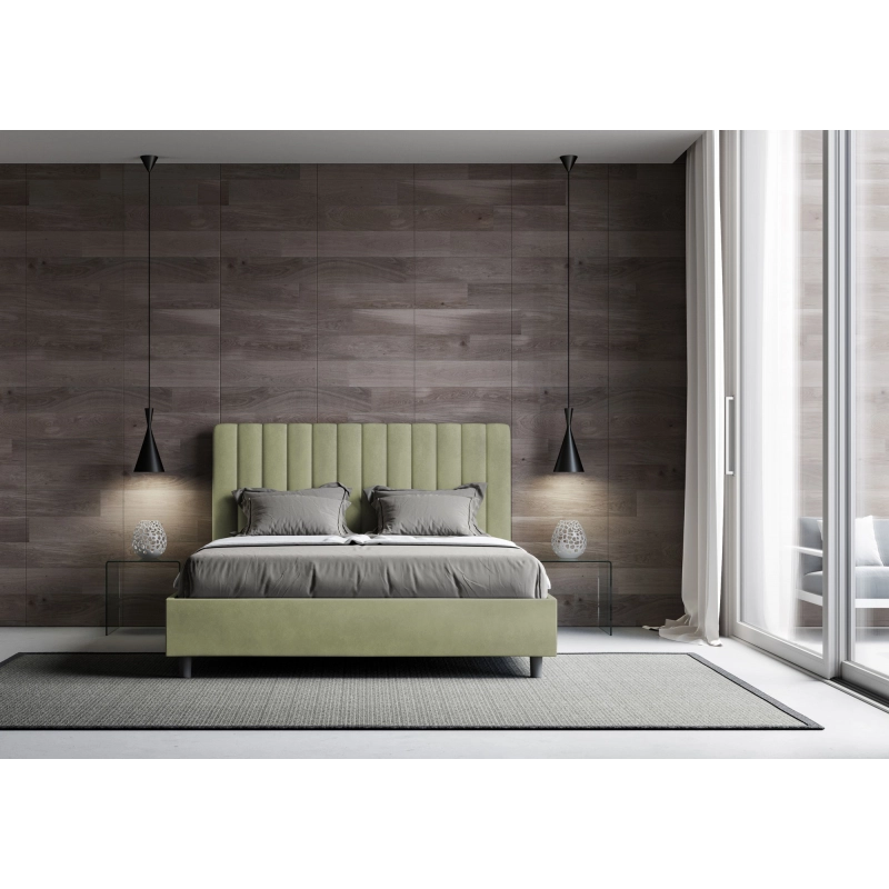 Letto imbottito Matrimoniale francese 140x200 cm Agueda - Con rete,Microfibra,Tè verde